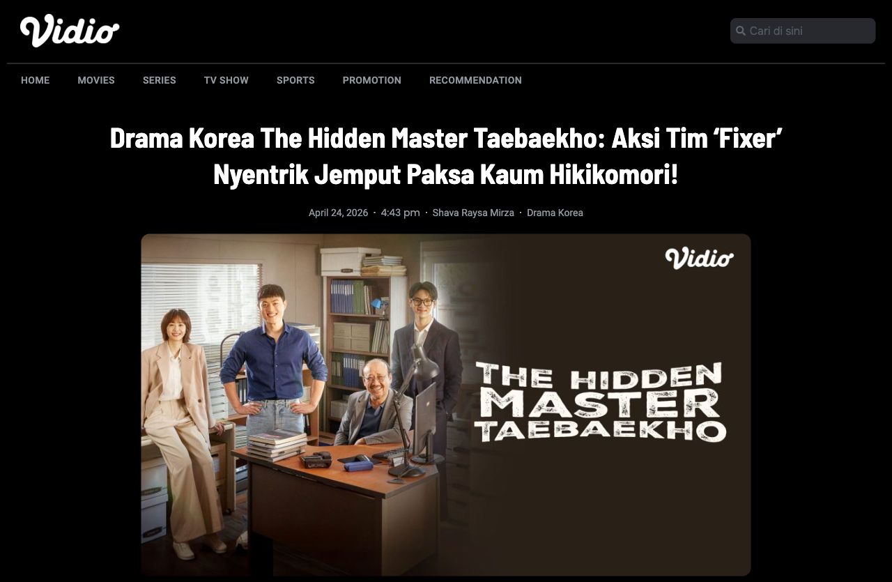 A capture of Vidio Blog’s article headline and cast artwork for The Hidden Master Taebaekho.